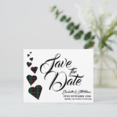 Groen Tartan Hart Save the Date Briefkaart (Staand voorkant)