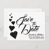 Groen Tartan Hart Save the Date Briefkaart (Voorkant / Achterkant)