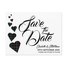 Groen Tartan Hart Save the Date Briefkaart