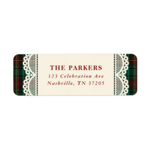 Groen Tartan Kant Frame Kerstmis Etiket