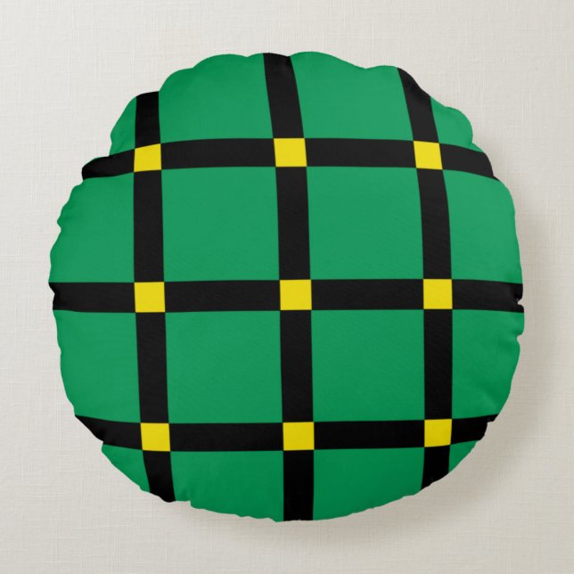 Groen Tartan Rond Kussen (Voorkant)