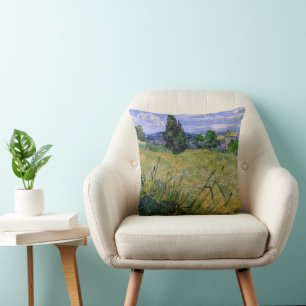 Groen tarweveld met cipres door Vincent van Gogh Kussen
