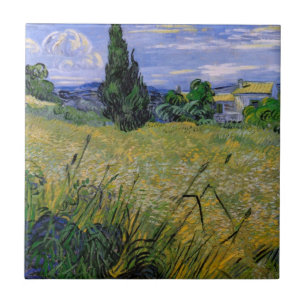 Groen tarweveld met cipres door Vincent van Gogh Tegeltje