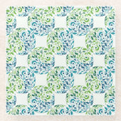 Groen Teal Bloem Patroon Onderzetter (Voorkant)