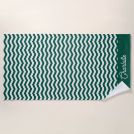 Groen-teal Chevron driepatroon aangepaste naam Strandlaken