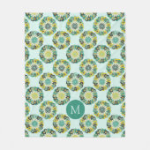 Groen Teal Modern Bloempatroon Monogram Fleece Deken (Voorkant)