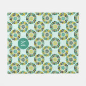Groen Teal Modern Bloempatroon Monogram Fleece Deken (Voorkant (Horizontaal))