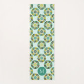 Groen Teal Modern Bloempatroon Monogram Yogamat (Voorkant)