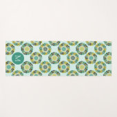 Groen Teal Modern Bloempatroon Monogram Yogamat (Voorkant (horizontaal))