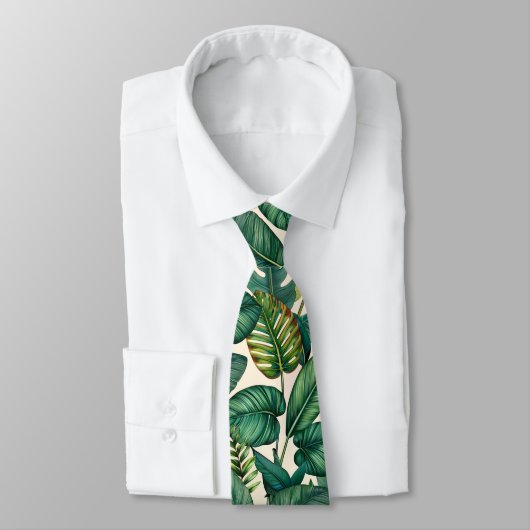 Groen & Teal Palm Monstera Tropisch Bladerenpatroo Stropdas (Gebonden)
