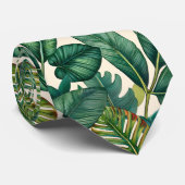 Groen & Teal Palm Monstera Tropisch Bladerenpatroo Stropdas (Opgerold)