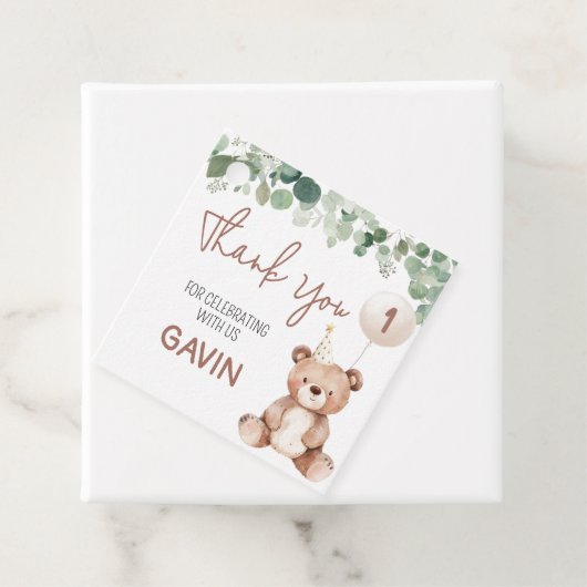 Groen Teddy Bear verjaardagsfeestje plein Bedankjes Labels (In situ)