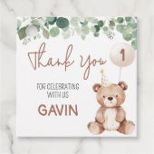 Groen Teddy Bear verjaardagsfeestje plein Bedankjes Labels (Voorkant)