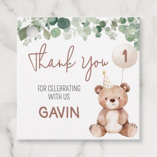 Groen Teddy Bear verjaardagsfeestje plein Bedankjes Labels (Voorkant)