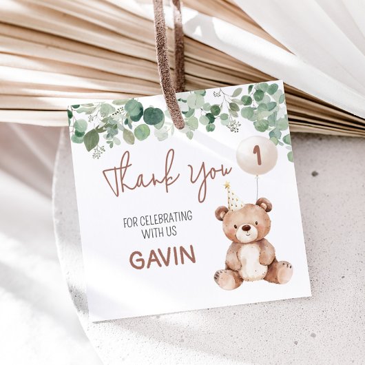 Groen Teddy Bear verjaardagsfeestje plein Bedankjes Labels