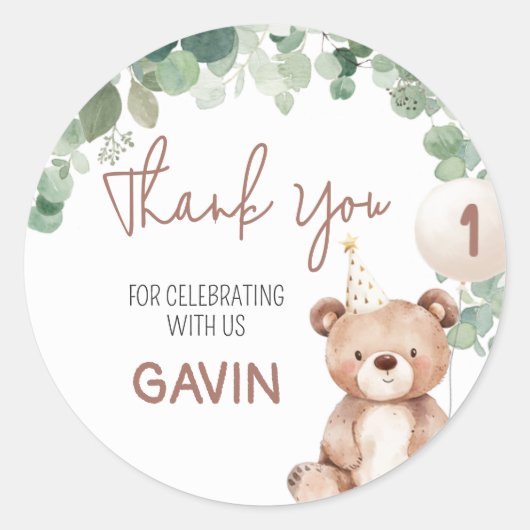 Groen Teddy Bear verjaardagsfeestje Ronde Sticker (Voorkant)