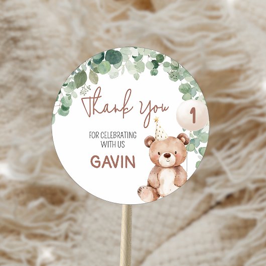 Groen Teddy Bear verjaardagsfeestje Ronde Sticker