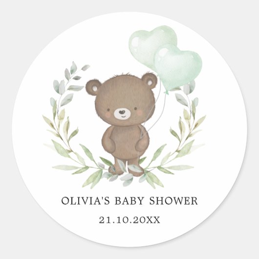 Groen Teddybeer Eenvoudig Elegant Baby shower Ronde Sticker (Voorkant)