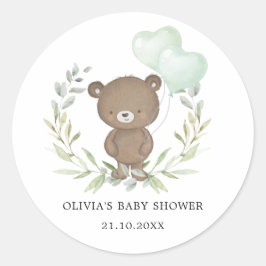 Groen Teddybeer Eenvoudig Elegant Baby shower Ronde Sticker
