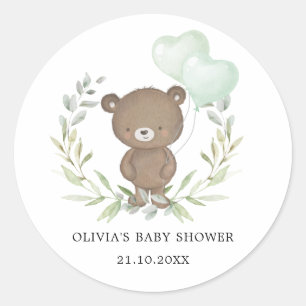 Groen Teddybeer Eenvoudig Elegant Baby shower Ronde Sticker