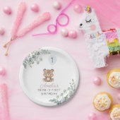 Groen Teddybeer Eerste Verjaardag Geslacht Neutraa Papieren Bordje (Feest)