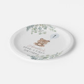 Groen Teddybeer Eerste Verjaardag Geslacht Neutraa Papieren Bordje (Gekanteld)