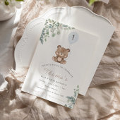 Groen Teddybeer Eerste Verjaardag Neutraal Kaart