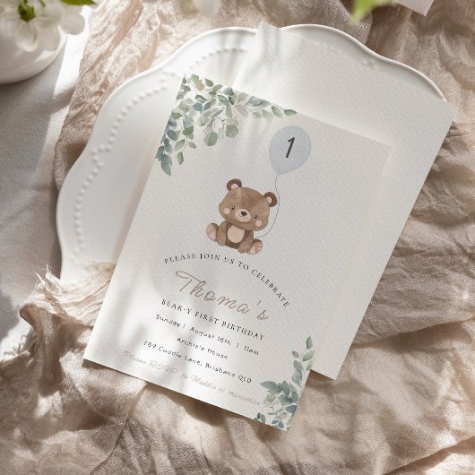 Groen Teddybeer Eerste Verjaardag Neutraal Kaart