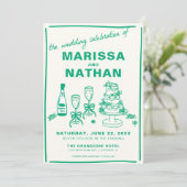 Groen Tekenen Samen Met Foto Huwelijksuitnodiging Kaart (Staand voorkant)