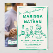 Groen Tekenen Samen Met Foto Huwelijksuitnodiging Kaart (Voorkant / Achterkant)