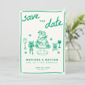 Groen Tekenen Samen Trouwen Met Foto Save The Date (Staand voorkant)