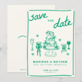 Groen Tekenen Samen Trouwen Save The Date (Voorkant / Achterkant)