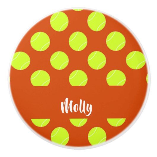 Groen tennisbal oranje patroon keramische knop (Voorkant)