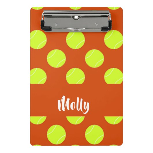 Groen tennisbal oranje patroon mini klembord (Voorkant)