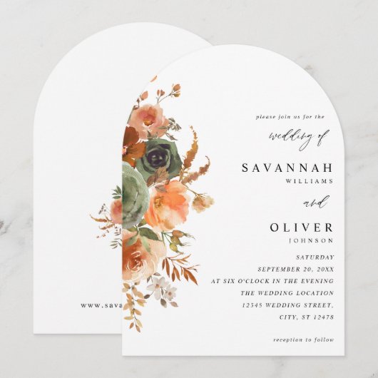 Groen & Terra Cotta Floral Wedding Arch Kaart (Voorkant / Achterkant)