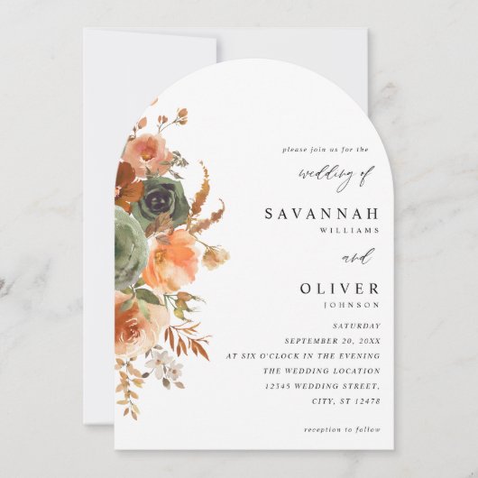 Groen & Terra Cotta Floral Wedding Arch Kaart (Voorkant)