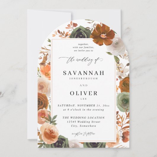 Groen & Terra Cotta Floral Wedding S2 VLN- Boog W Kaart (Voorkant)