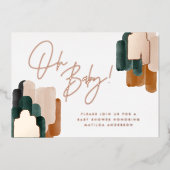 Groen terracotta abstracte waterverf baby shower f folie uitnodiging (Voorkant)