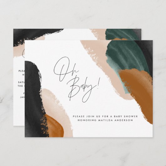 Groen terracotta abstracte waterverf baby shower i briefkaart (Voorkant / Achterkant)