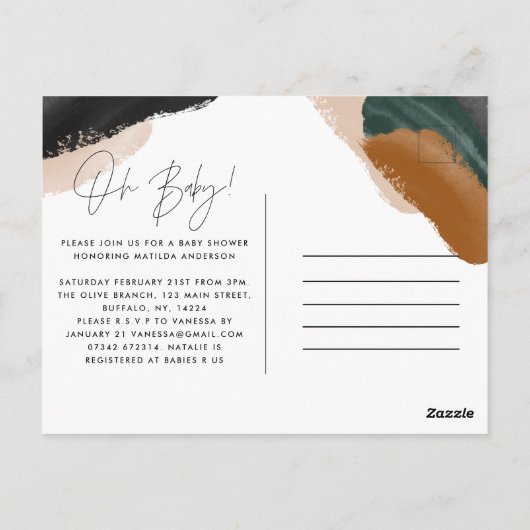 Groen terracotta abstracte waterverf baby shower i briefkaart (Achterkant)