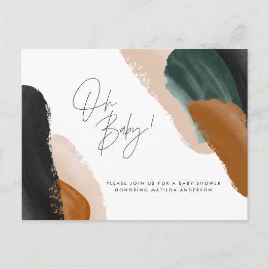 Groen terracotta abstracte waterverf baby shower i briefkaart (Voorkant)