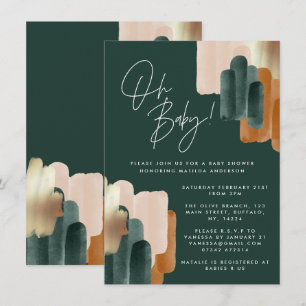 Groen terracotta abstracte waterverf baby shower i kaart