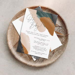 Groen terracotta abstracte waterverf baby shower i kaart