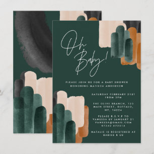 Groen terracotta abstracte waterverf baby shower i kaart