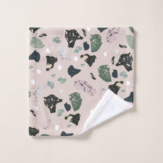 Groen Terrazzo Patroon Bad Handdoek (Wasdoekje)
