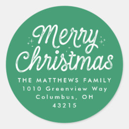 Groen terugzendadres voor Merry Kerstscript Ronde Sticker