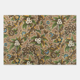 Groen textiel bloemmotieven inpakpapier vel