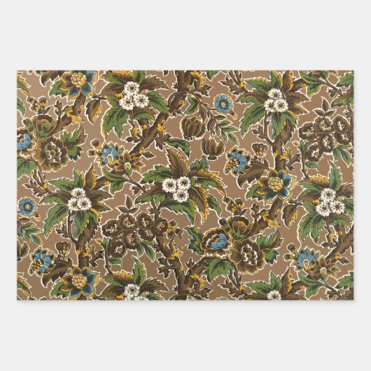 Groen  textiel bloemmotieven inpakpapier vel (Voorkant 2)