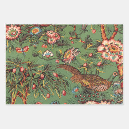 Groen  textiel bloemmotieven inpakpapier vel