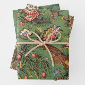 Groen  textiel bloemmotieven inpakpapier vel (In situ)